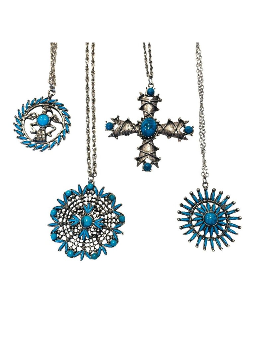 Southwestern Jewelry Lot 4 Necklaces Turquoise Tone Cross Thunderbird Reseller - Picture 1 of 6